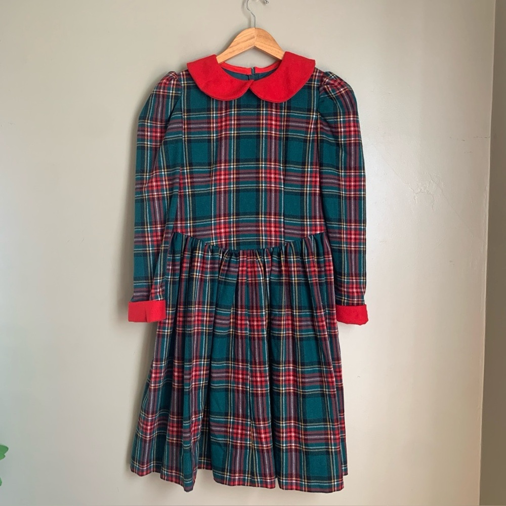 Vtg Handmade Girls Christmas Dress Red Green Plaid Traditional Holiday Photo